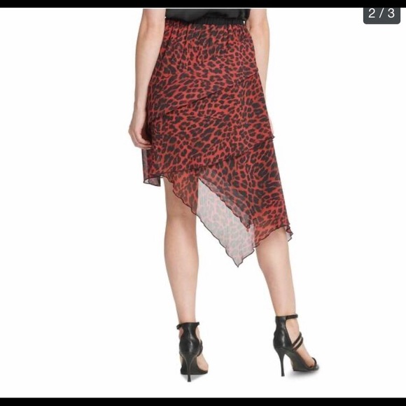 DKNY Red Animal Print Knee Length - Picture 7 of 9